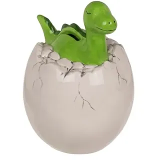 Dinosaurier-Spardose aus Keramik mit Ei mit Deckel und Schlüssel, 15 x 11 cm, originelle Spardose als Geschenk