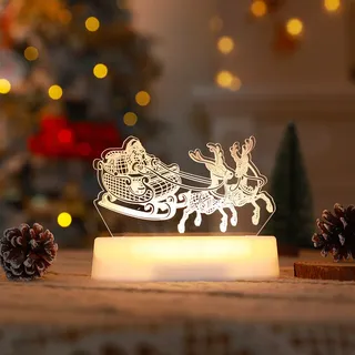 3D Weihnachten Nachtlicht LED Illusion Lampe Warmweiß Batteriebetrieben Nachtlichter mit Fernbedienung Nachttischlampe Party Weihnachtsdekoration - Weiß