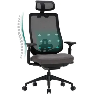 COLAMY Bürostuhl, Mesh-Bürostuhl – Chefsessel mit hoher Rückenlehne, Kopfstütze, 4D-Armlehnen, Schiebesitz und Kippsperre, Dunkelgrau - Dunkelgrau