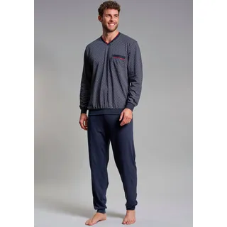GÖTZBURG Pyjama »Manhattan« 2 tlg. Langarm, V-Ausschnitt, lange Hose, V-Ausschnitt, Baumwolle, blau