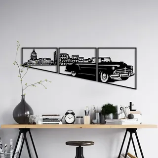 Wallity Stylish Black Decorative Metal Wall Accessory Set (3 Pieces) | 1.5 mm Thick | Sizes: 26x37cm, 35x39cm, 43x40cm | Perfect for Modern Home Decor