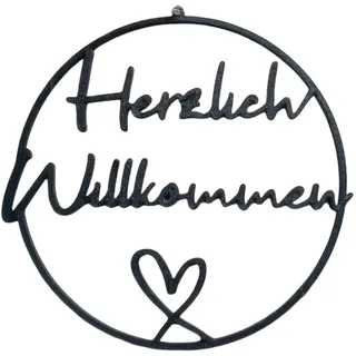 Goiern Herzlich Willkommen Schild 20cm Willkommensschild Haustür Rundes Holz Wanddeko mit Herz Rustikales Türschild für Eingang, Wohnzimmer & Garten Haushalts Deko(A)