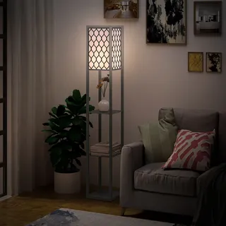 Homcom Stehleuchte Stehlampe mit Regalen Innenbeleuchtung E27 bis 40W für Wohn-/Schlafzimmer Holz Schwarz 26 x 26 x 160 cm