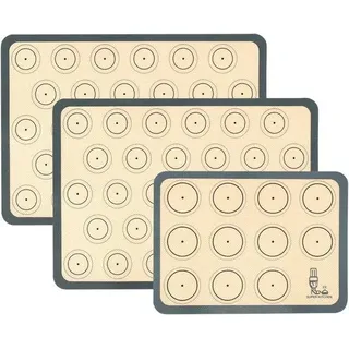 Silikon Backunterlage für Makromousse-Torte - Set von 3 - Grau - Antihaft-Backunterlage für Makromousse, Brötchen, Pizza - 42 x 30 cm - Bunt