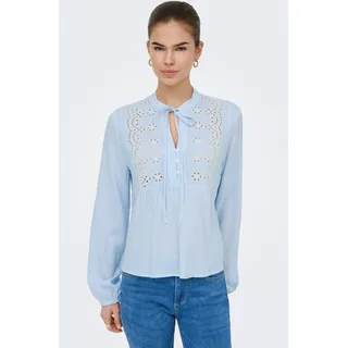 Langarmbluse ONLY "ONLLENNYO LS EMBROID V-NECK TOP NOOS WVN", Damen, Gr. L, kentucky blau stripes:hellweiß, Web, Obermaterial: 100% Viskose, gestreift, regular fit normal, elastischer Bund, Blusen Langarmbluse