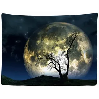Ulticool - Wandteppich Dekoration Wohnung - Natur Vollmond Nacht Hippie Bohemien - 200 x 150 cm groß - Wandtuch Wandbehänge - Accessoires für Schlafzimmer Wohnzimmer Kinderzimmer