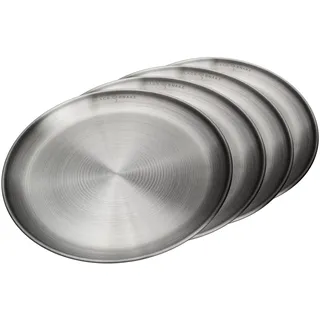 Black Snake Camping-Teller Set aus Edelstahl - Flache Outdoor-Teller Ø 23 cm für Picknick, Trekking & Reisen - robust, rostfrei & pflegeleicht - 4er Set - Silber
