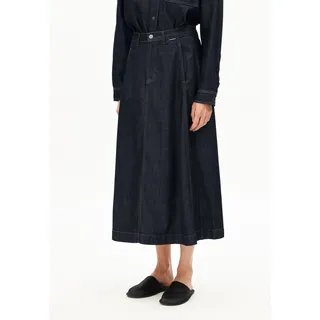 PANELLED JEANS-MIDI-ROCK | Bio-Baumwoll-Mix - blau (L)