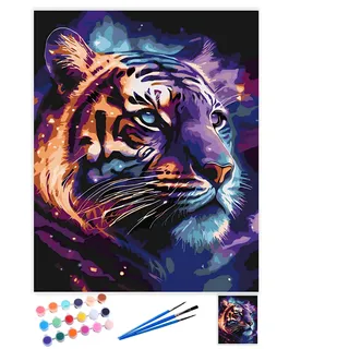 QIUQI Malen Nach Zahlen Erwachsene, DIY Tiere Ölgemälde Leinwand für Anfänger und Erwachsene, Malen Nach Zahlen Tiger, Paint by Numbers Adult- 40X50 cm (Ohne Rahmen)