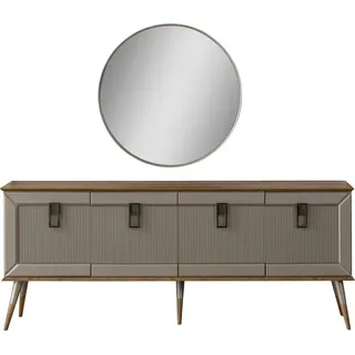 Robuste Anrichte Designer Sideboard Rundspiegel Schrank JVmoebel - Braun