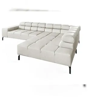 KAWOLA Sofa NELSON Ecksofa Leder hellgrau Recamiere rechts - Hellgrau