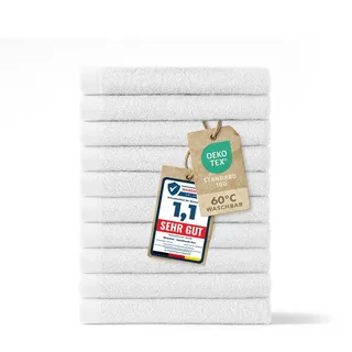 Blumtal Premium Frottier Gästehandtücher Set 12 teilig 100% Baumwolle - Oeko-TEX zertifiziertes Gästehandtuch 12x (30x30 cm) - Ultra saugstarkes Gästetücher Set waschbar °60 - Handtücher Weiß