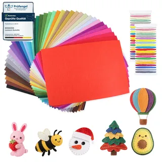 moinkerin 40 Farben Bastelfilz 20x30cm Filzstoff zum Basteln mit Nähgarn-Set 1mm Filzplatten für DIY Patchwork, Handarbeiten,Dekoration,Nähen Projekte (40 Stück)