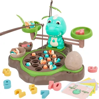 Forroby 4-in-1 Angelspiel Set Montessori Spielzeug mit Balancierspiel und Zahlen Lernen Lernspiele Kinderspielzeug mit 21 Fischen 2 Angelruten und 10 Karten für Kinder ab 3 4 5 6