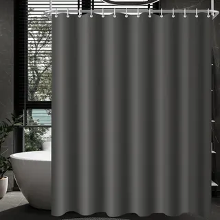 Lerores Duschvorhang 180x220cm Dunkelgrau, Beschwerter Saum Antischimmel Textil, Wasserabweisend, Waschbar Polyester Stoff Badevorhänge für Badezimmer, Badewanne mit 12 Duschvorhangringe