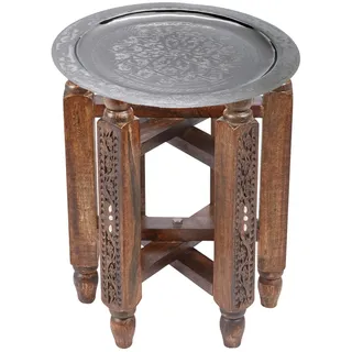 Orientalischer Couchtisch Halab Braun Mehdia Silber 40cm