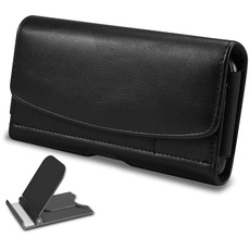 FineGood Handy-Holster mit klappbarem Telefonständer, Ledergürtelclip-Etui mit Ausweishalterung Passend für Smartphone-Handys