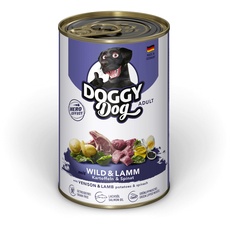 DOGGY Dog Paté Wild & Lamm, 6 x 400 g, Nassfutter für Hunde, getreidefreies Hundefutter mit Lachsöl und Grünlippmuschel, Alleinfuttermittel mit Spinat und Kartoffeln, Made in Germany