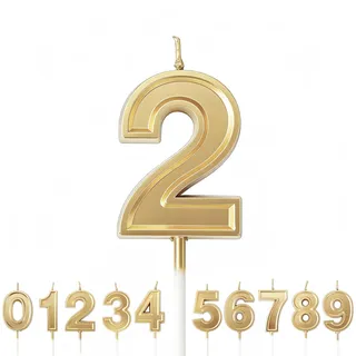URAQT Geburtstag Zahl Kerzen 2, Gold Glitzer Geburtstagskerzen, Dekorative Geburtstagstorte, Hochzeitsparty, Abschlussfeier