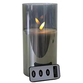 Klocke Dekorationsbedarf Hochwertige LED Kerze im Glas - mit Fernbedienung & Timer - ⌀ 10 cm - Realistische & Flackernde Flamme - Weihnachten Deko (Grau, Medium: 20 cm)