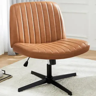 DUMOS Bürostuhl Ohne Armlehne, Gehoben und Bequemes PU-Leder Criss Cross Chair, mit Verbreitertem Sitzkissen Schneidersitz Stuhl, Geeignet für Büros, Schlafzimmer und Wohnzimmer (Braun)