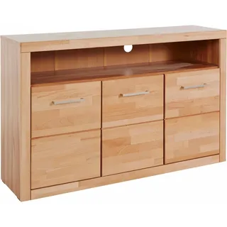 Home Affaire Sideboard »Ribe,130cm breit, Fronten Massivholz,7 Fächer« Holz massiv, Holzwerkstoff, Metall Griffe,3 Türen, beige