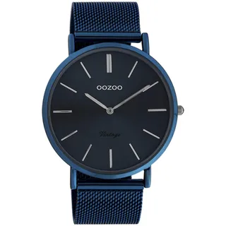 Oozoo Vintage Armbanduhr mit Edelstahl Milanaise Metallband 44 MM Dunkelblau/Dunkelblau C20015