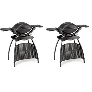 Weber Q1400 Elektrogrill mit Stand, 43 x 32cm Grillfäche, portabler BBQ Grill, 2-geteilter porzellanemaillierter Guss-Grillrost, Aluminiumguss Deckel & Gehäuse - Dark Grey (52020879) (Packung mit 2)