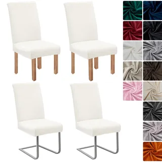 Stuhlhussen Samt 4er Set, Hussen Für Stühle, Stuhlhussen Schwingstühle, Universell Stretch Stuhlbezug, Waschbarer Stühle Schutz Für Esszimmer Küche Restaurant Hotel Bankett Hochzeit Party (Weiß)