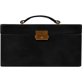 Time Resistance Leder Schmuckkästchen - Schwarz Schmuckaufbewahrung - Schmuck Verstauen - Schmuckkasten mit Spiegel - Schmuck Organizer mit Vielen Fächern - Jewelry Box