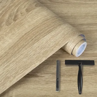 Alened Klebefolie Möbel Holzoptik Möbelfolie Selbstklebende 60x500cm | Inklusive Toolkit Holzoptik Hellbraun Matt Wasserdicht Dekoration Folie für Möbel Küche Arbeitsplatte, Küchenschrank, Tische