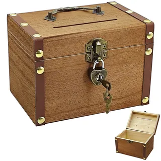 HAOBIN Schatztruhe Holztruhe Schatzkiste Vintage Spardose Geschenkbox Mit Deckel Für Aufbewahrung Und Dekoration (Braun B)