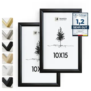Heimlich® - Bilderrahmen - 10x15 cm, Aluminium, Metall, Schwarz, 2er-Pack - Kleine Bilderrahmen mit Folienabdeckung - Wandmontage oder Tischaufsteller