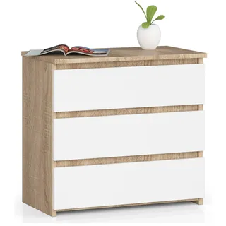 Kommode in sonoma weiß mit drei Schubladen, 57 cm hoch und 60 cm breit, Wohnzimmer, Schlafzimmer, Flur, Nachttisch, Schrank, Sideboard, Highboard