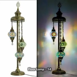 Mozaïek Oosterse Lampe - Handgemachte Türkische Stehlampe, Höhe ca. 85 cm, 3 bunte Glaskugeln, E14 LED inklusive