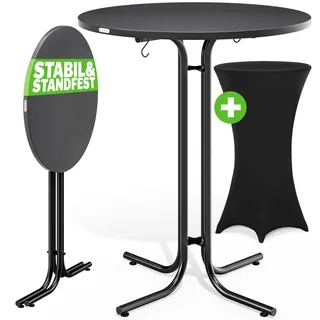 Stehtisch Grau 110x80cm + Stehtischhusse Schwarz Ø80cm