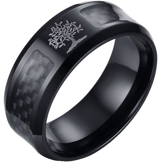 PAMTIER Herren 8MM Baum von Leben Kohlenstoff Faser Edelstahl Ring Schwarz Größe 65