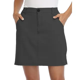 WILLIT Damen Skort Sportrock Golfrock Freizeit Rock Skort mit Hose UPF 50+ Schnelltrockner Outdoor Wandern mit Taschen Dunkelgrau L