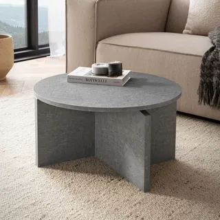 WOHNLING Couchtisch 60x60x33 cm Grau Sofatisch in Beton-Optik Modern Design Wohnzimmertisch Rund Loungetisch Klein Kaffeetisch Beistelltisch - Grau