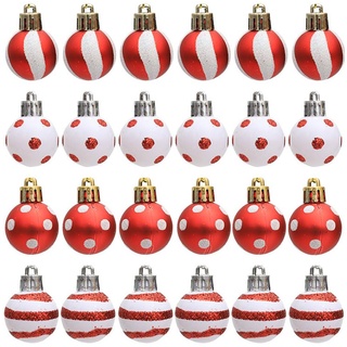 LICHENGTAI Weihnachtskugeln Kunststoff Set Rot Weiß 24 Stück, 3CM Kleine Plastik Christbaumkugeln Weihnachtsdeko mit Aufhängen Glitzernd Weihnachtsbaumschmuck für Weihnachten Party Dekoration