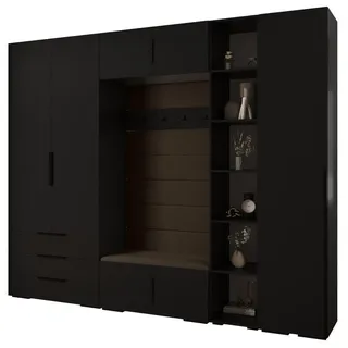 Abiks Möbel Garderoben-Set 236,7/290/47 , Schwarz, Braun, Schwarz , Metall , Nachbildung , 13 Fächer , 290x236.7x47 cm , Garderobe, Garderoben-Sets & Garderoben-Serien, Garderoben-Sets