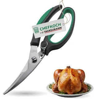 Chefkoch trifft Fackelmann Geflügelschere aus Edelstahl – 23,5x7,5x2,5 cm – Ergonomischer Anti-Rutsch Griff in Grau/Grün – Mit Verschlussmechanik für sicheres Aufbewahren