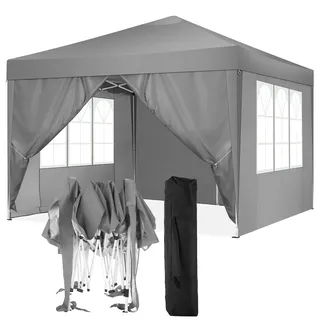 COBIZI Pavillon 3x3 Faltpavillon Wasserdicht Stabil Winterfest Faltbar Partyzelt mit 4 Seitenteilen Pop up Gartenpavillon UV Schutz 50+ Höhenverstellbar für Strand Hochzeit Camping, Grau