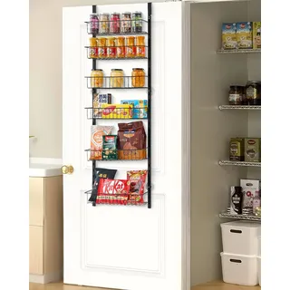 Vevor Vorratsschrank Speisekammer-Organizer Aufbewahrung über der Tür, 6-stufige Gewürzregale zum Aufhängen aus Stahl, verstellbare Lagerregale für die Wand, für Zuhause Küche Badezimmer, schwarz