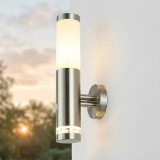 Licht-Erlebnisse Außenlampe Edelstahl mit Bewegungsmelder H: 34 cm E27 IP44 aussen Wandleuchte mit Sensor Eingangslampe Terrassenlampe Haustürlampe Brighton
