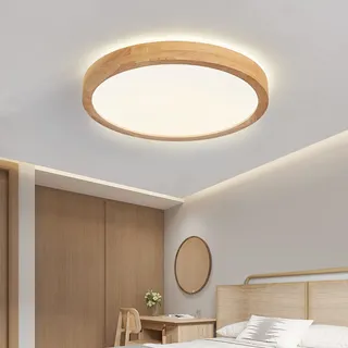 Baerolc LED Deckenleuchte Holz, 360° Glühen Φ30cm Deckenlampe Wohnzimmer, 24W 4500K Neutralweiß Deckenleuchte Rund Lampe für Schlafzimmer/Büro/Küche/Kinderzimmer/Flur/Balkon