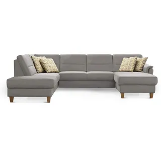 CAVADORE U-Form-Sofa Palera / Federkern-Wohnlandschaft im Landhausstil / 314 x 89 x 212 / Mikrofaser-Bezug, Hellgrau