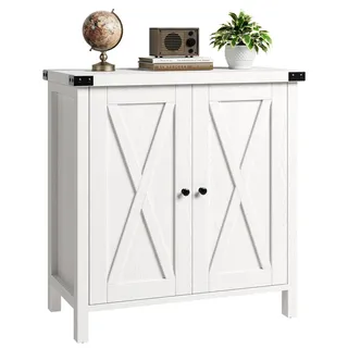 Landhaus Anrichte - Sideboard - Türen und Regale - Holzrahmen - Für Flur, Wohnzimmer, Esszimmer - Zum Zusammenbauen - Weiß