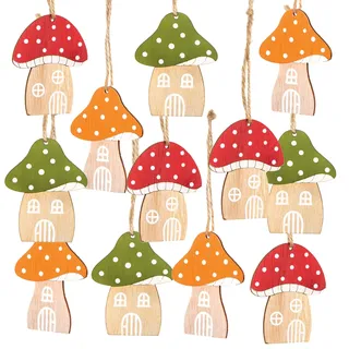 Pilz-Anhänger, 12 Stück: Holzanhänger Pilze Herbst, Herbstdeko, Hängedeko Holz, Figuren zum Aufhängen Innen, Dekoration Tisch, Zweige & Fenster, Geschenkanhänger Deko, Dekopilze Klein, 8 cm