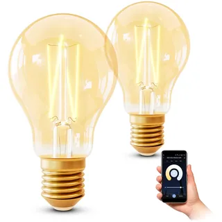 SSC-LUXon 2x Retro Glühbirne E27 dimmbar kompatibel mit Alexa, Siri & Google (kein Hub notwendig) - Wifi Filament LED Birne warmweiß bis kaltweiß
